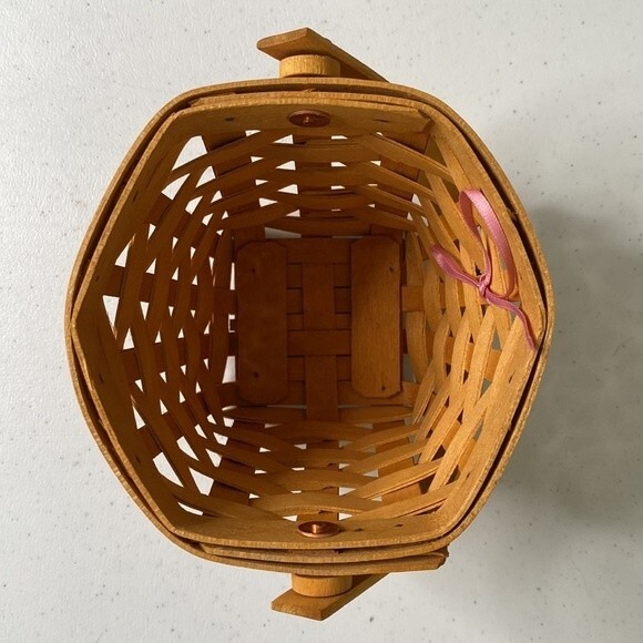 Longaberger 2001 Measuring Basket 5" Swing Handle Plastic Liner Hope Charm - Picture 7 of 15